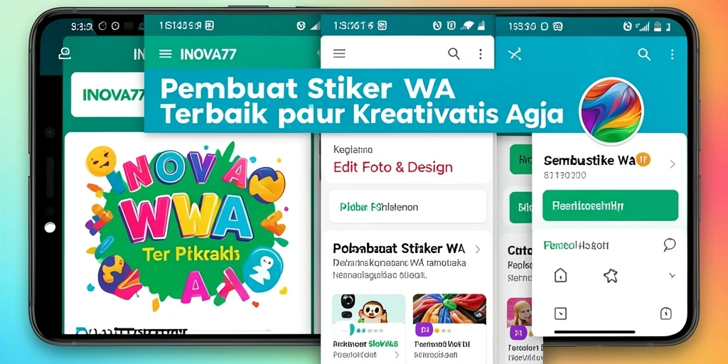 Tampilan antarmuka pembuat stiker INOVA77 yang menarik dan fitur editing yang mudah.