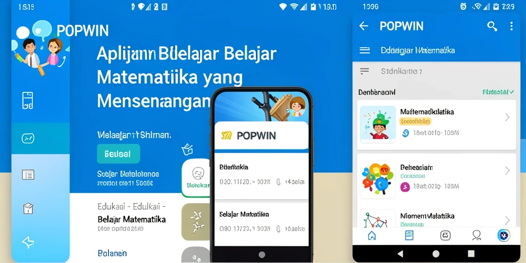 Tampilan antarmuka aplikasi Belajar Matematika POPWIN yang menarik.