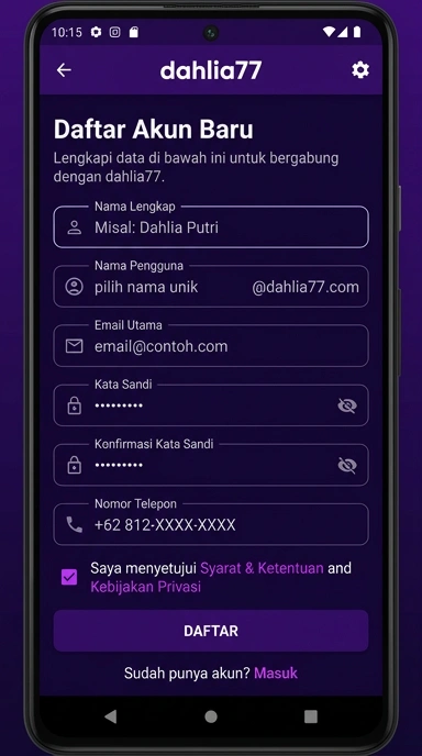 Tampilan halaman daftar dahlia77